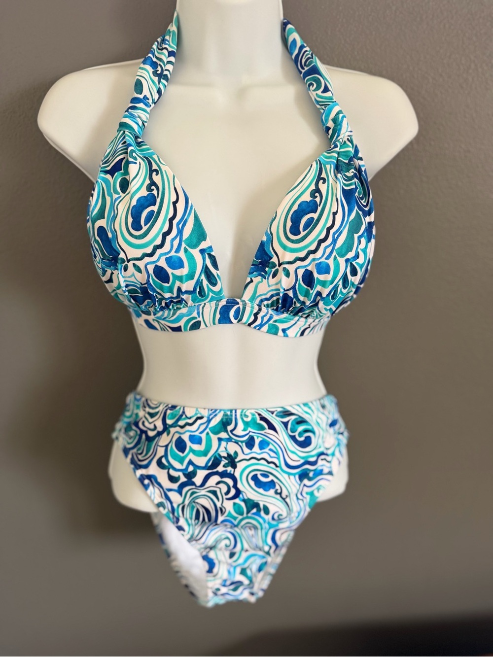 VENUS Teal & Blue Paisley Halter Bikini